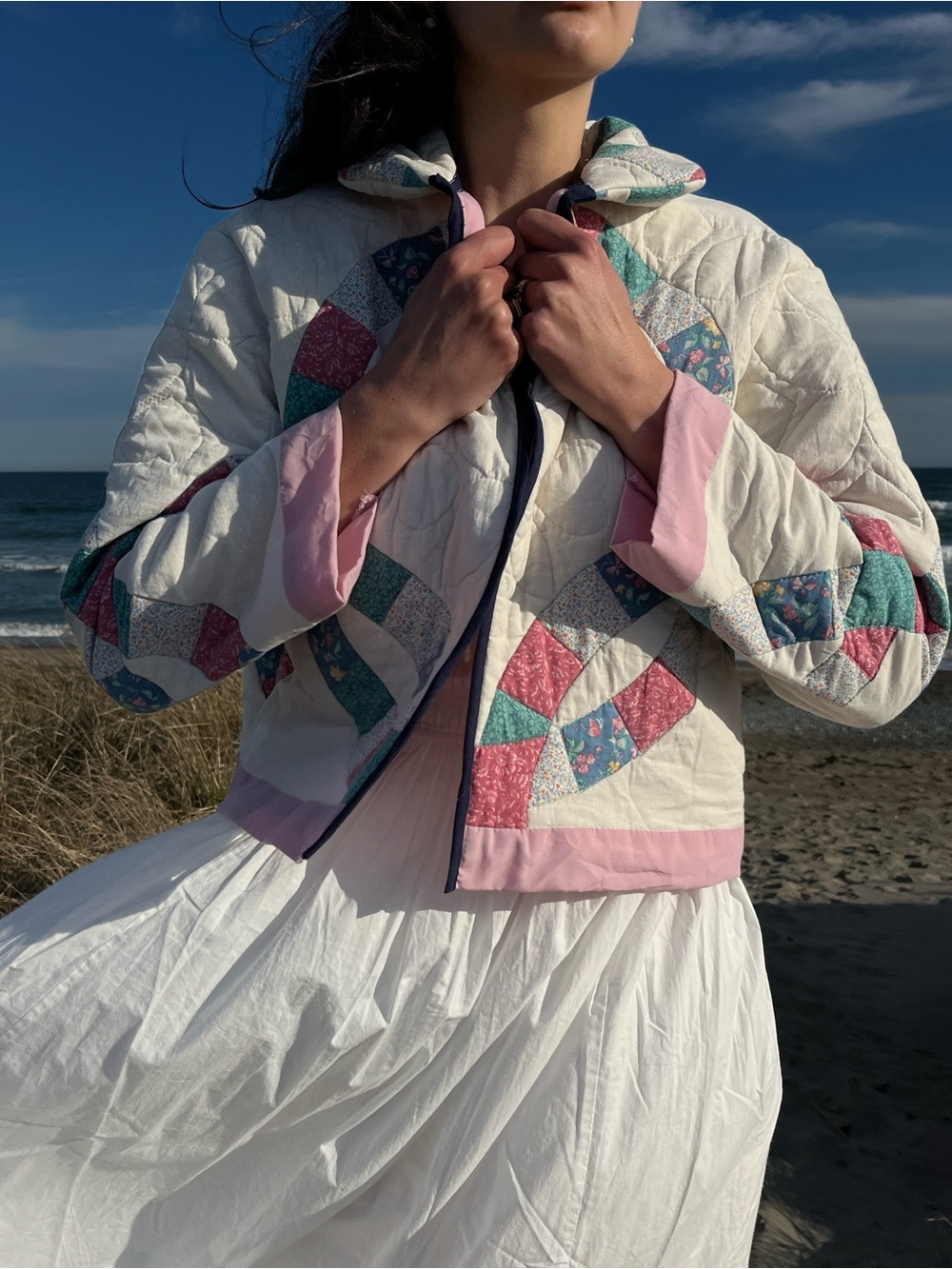 Handmade Quilt Coat in White & Pink
